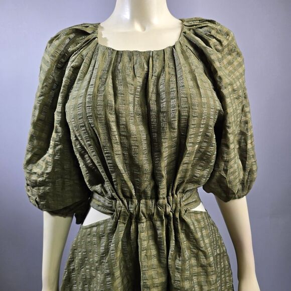 Moon River Green Bishop Sleeve Mini Sundress R14 - Picture 2 of 5